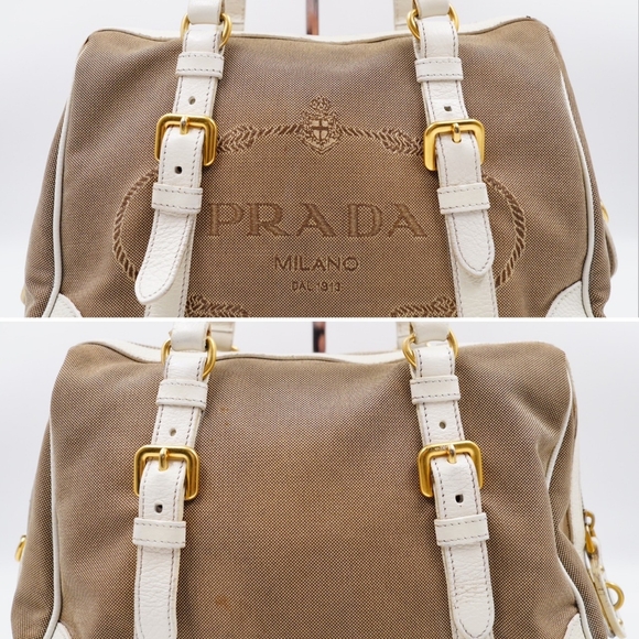 AZ05❤️ PRADA Jacquard Logo Tote Corda Talco - Picture 6 of 15